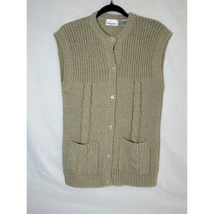 Carriage Court Women's Vintage Loose Cable Knit Sweater Vest With Pockets Size S